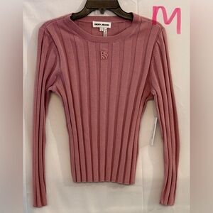 DKNY Mauve Ribbed Long-Sleeve Knit Top